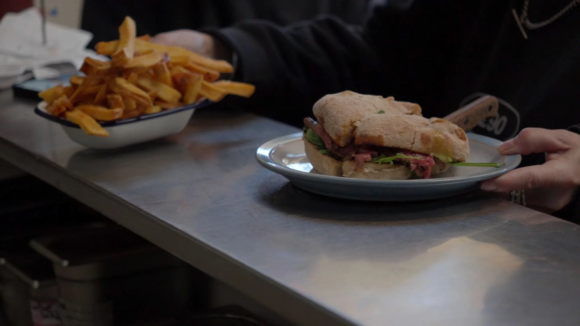 Steak sandwich on the pass